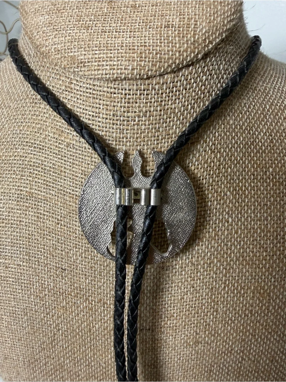 Western Bat Bolo Tie Unisex Black Silver Bolo Necklace Cowboy Goth 18 Inch